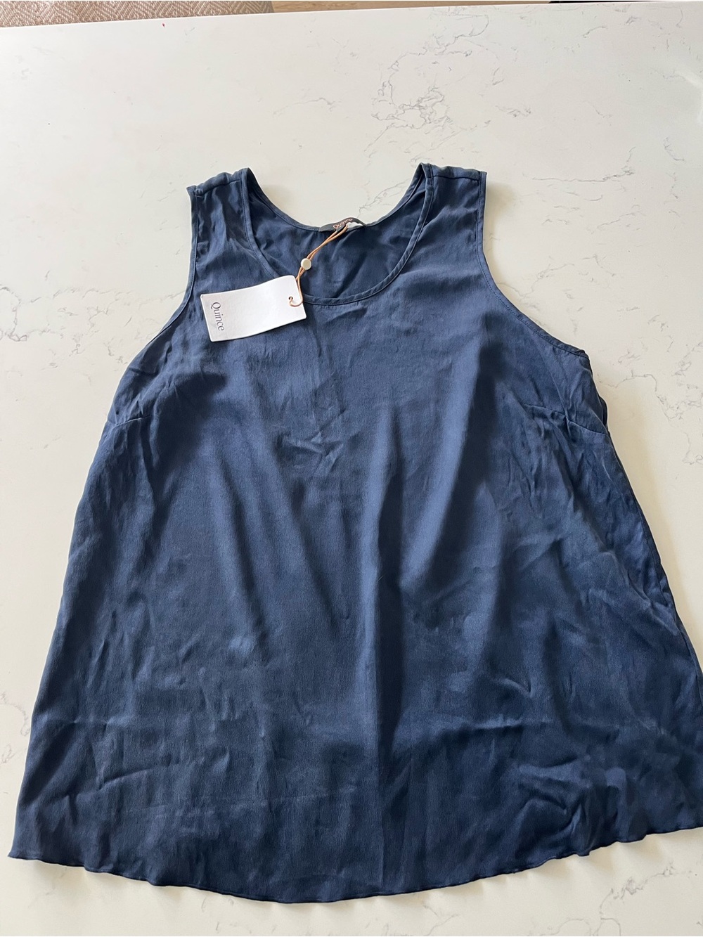 Quince Navy Scoop Neck Silk Sleeveless Tank NWT